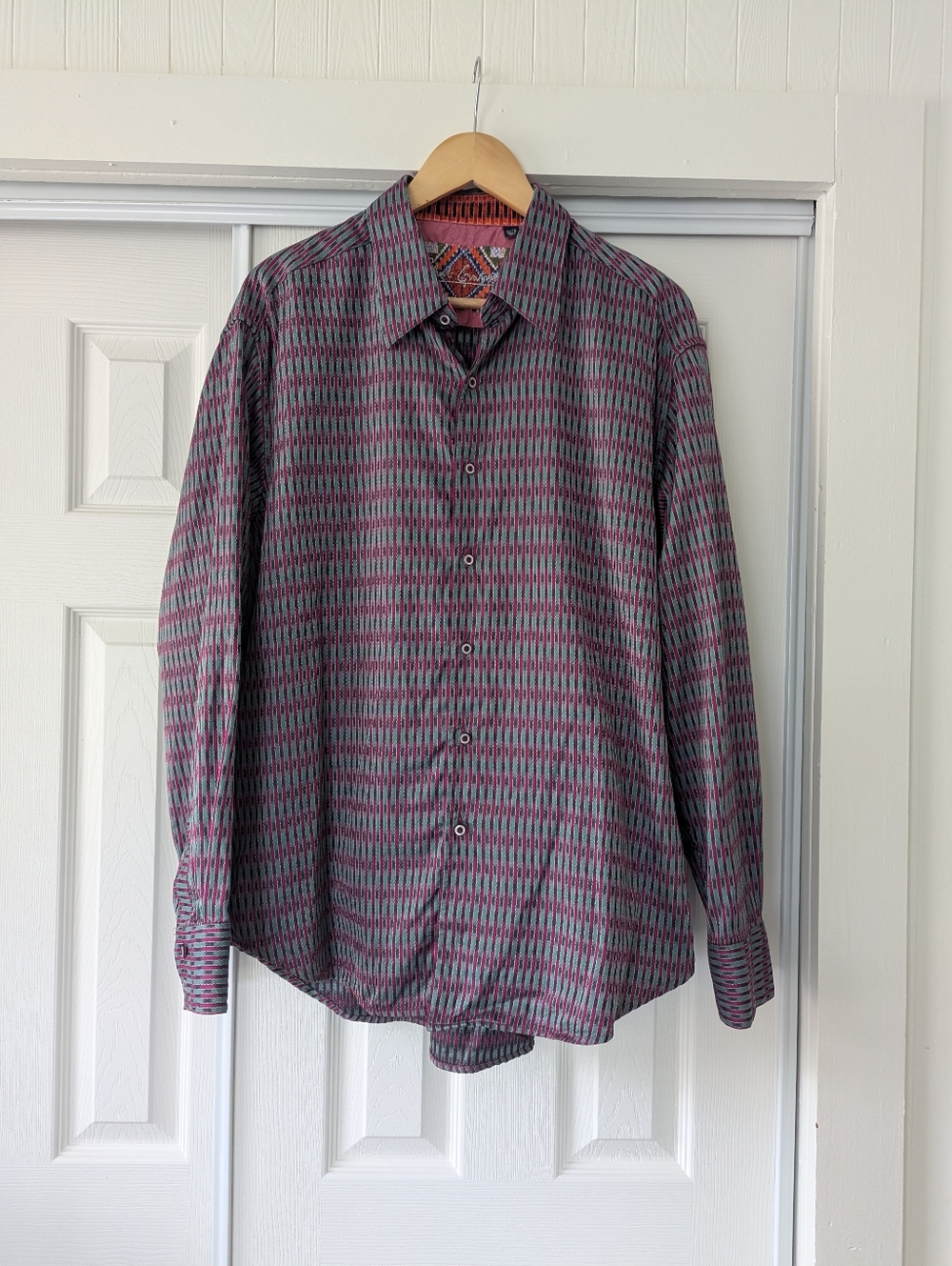 Robert Graham XL Button Down Shirt Teal Burgundy Abstract Pattern Cotton